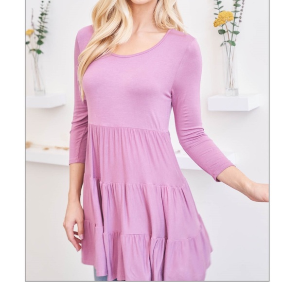 17 Boho 3/4 Sleeves Tiered Tunic Top - Picture 4 of 4